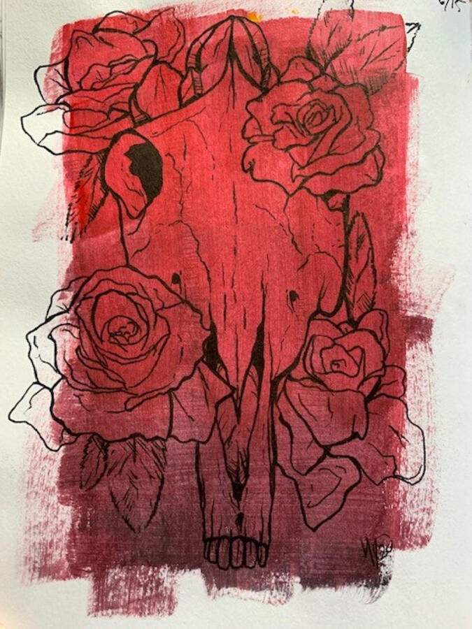 Used leftover paint as color panel, focusing on line weight and form to make shapes seem organic and textured.